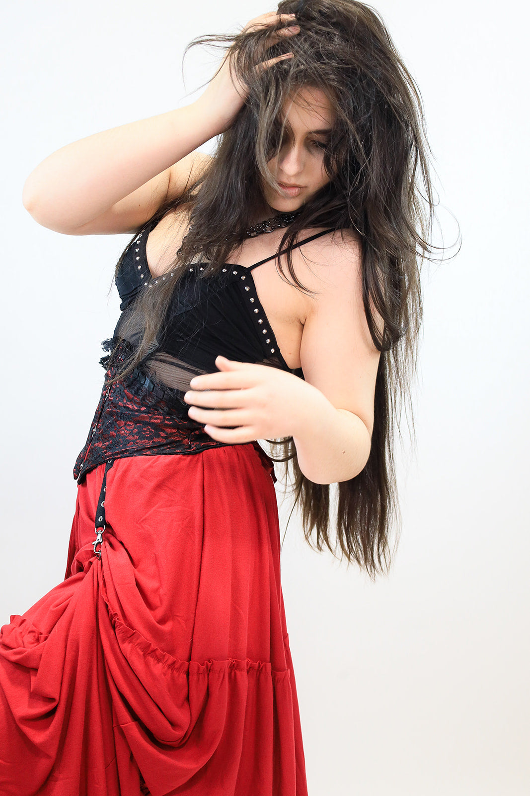 Lace Corset Belt with Ruffle Detail