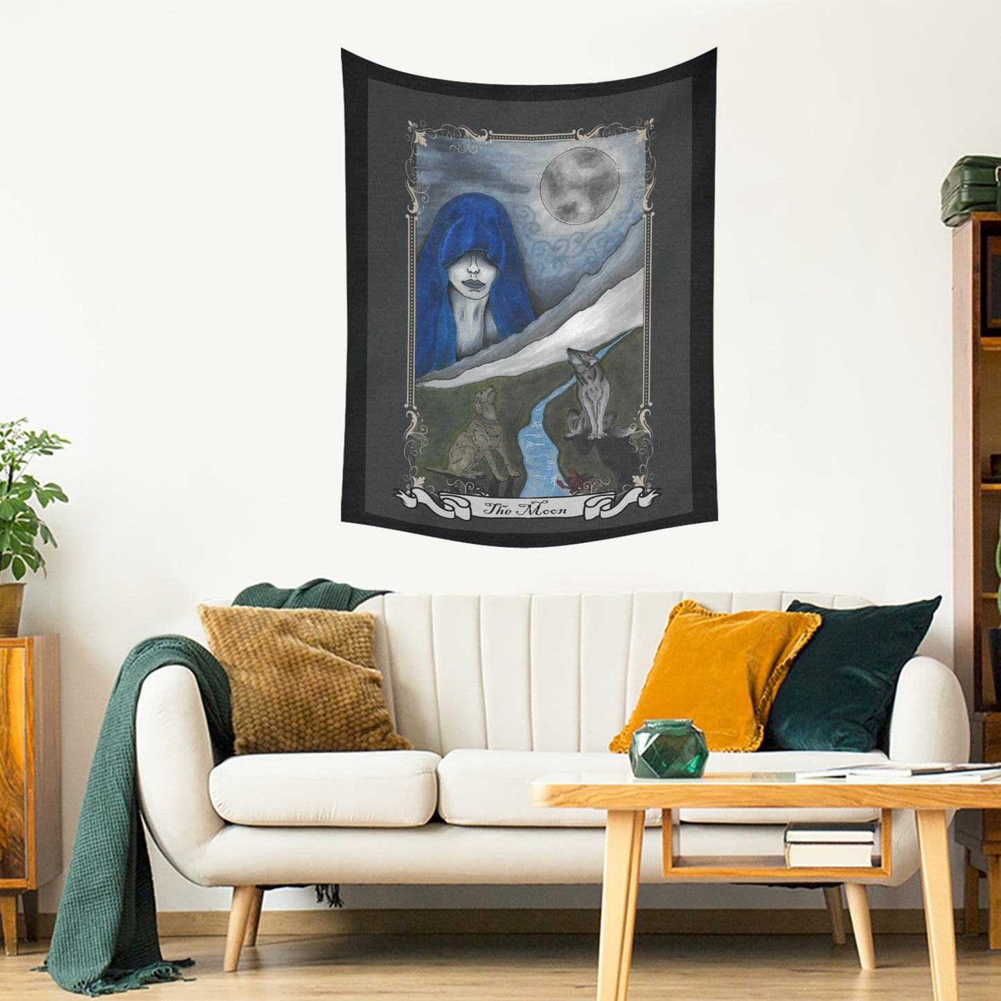 The Moon Tarot Art Cotton Linen Tapestry 30"x 40"