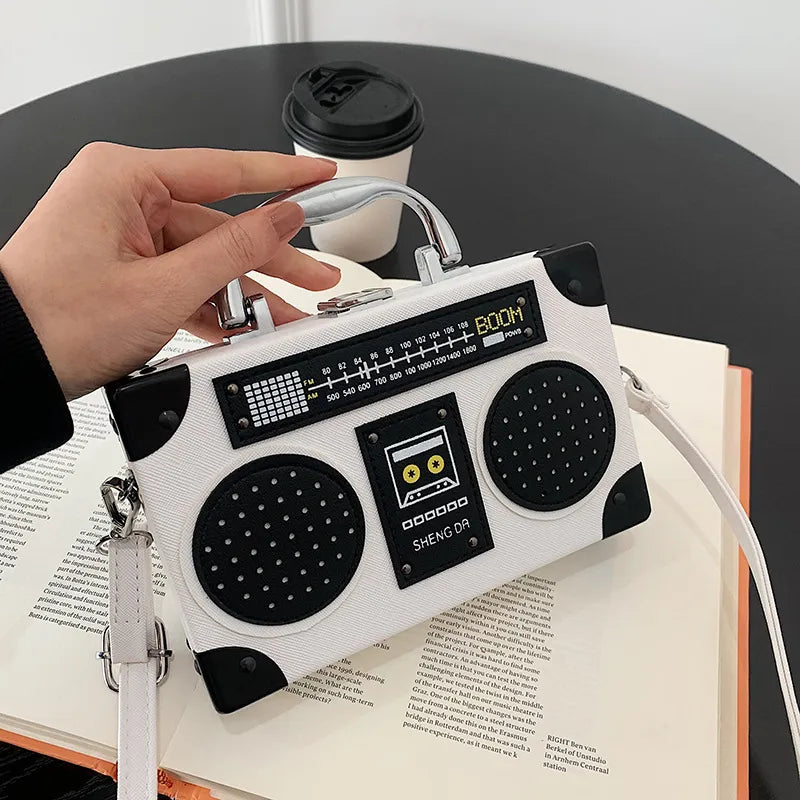 White Boom Box Cross Body Purse