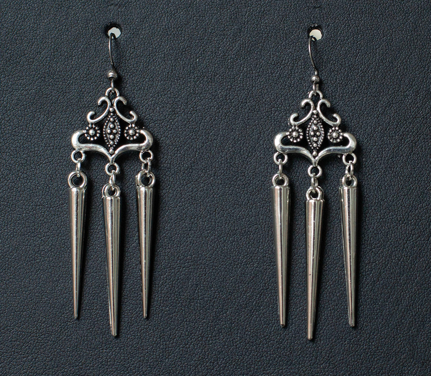 Silver Tone Filigree Earrings with Spikes