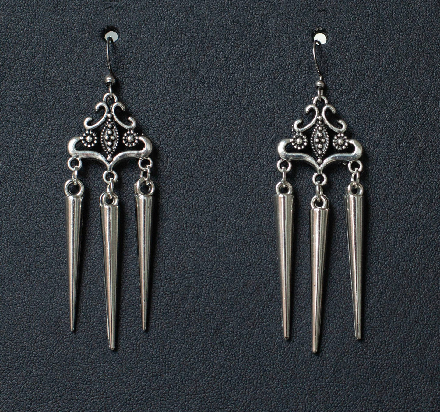 Silver Tone Filigree Earrings with Spikes