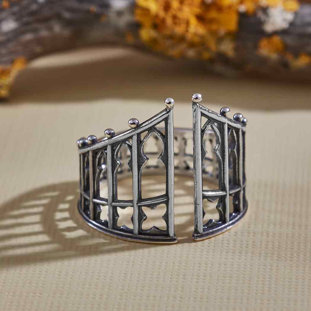 Sterling Silver or Bronze Adjustable Gothic Gate Ring