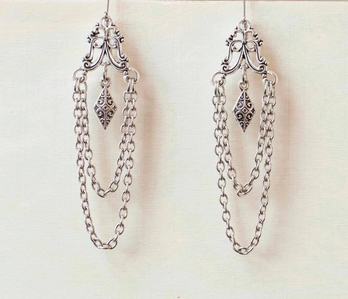 Chain Chandelier earrings in Antique Silver