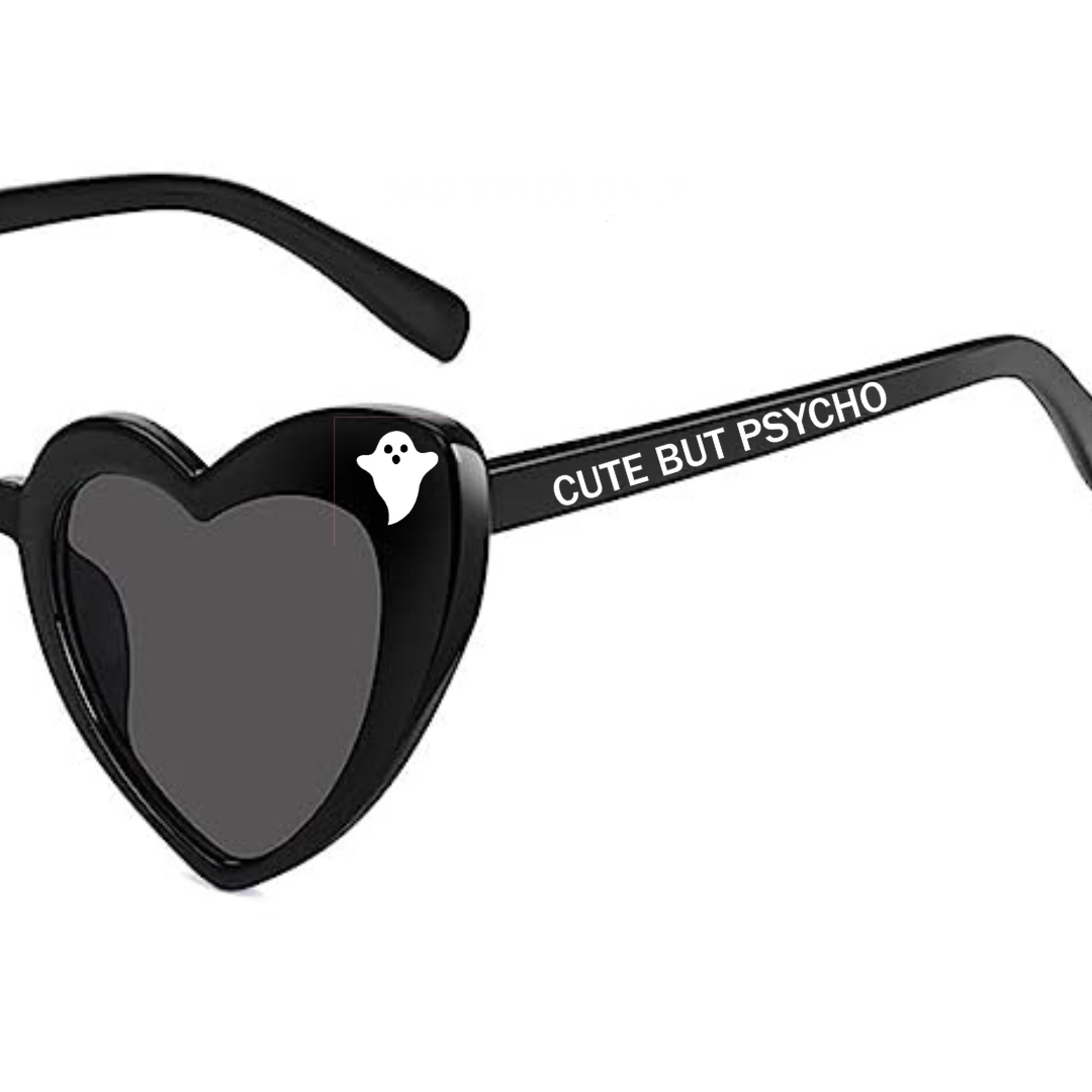 Retro Witchy Goth Heart-Shaped Sunglasses, Moons
