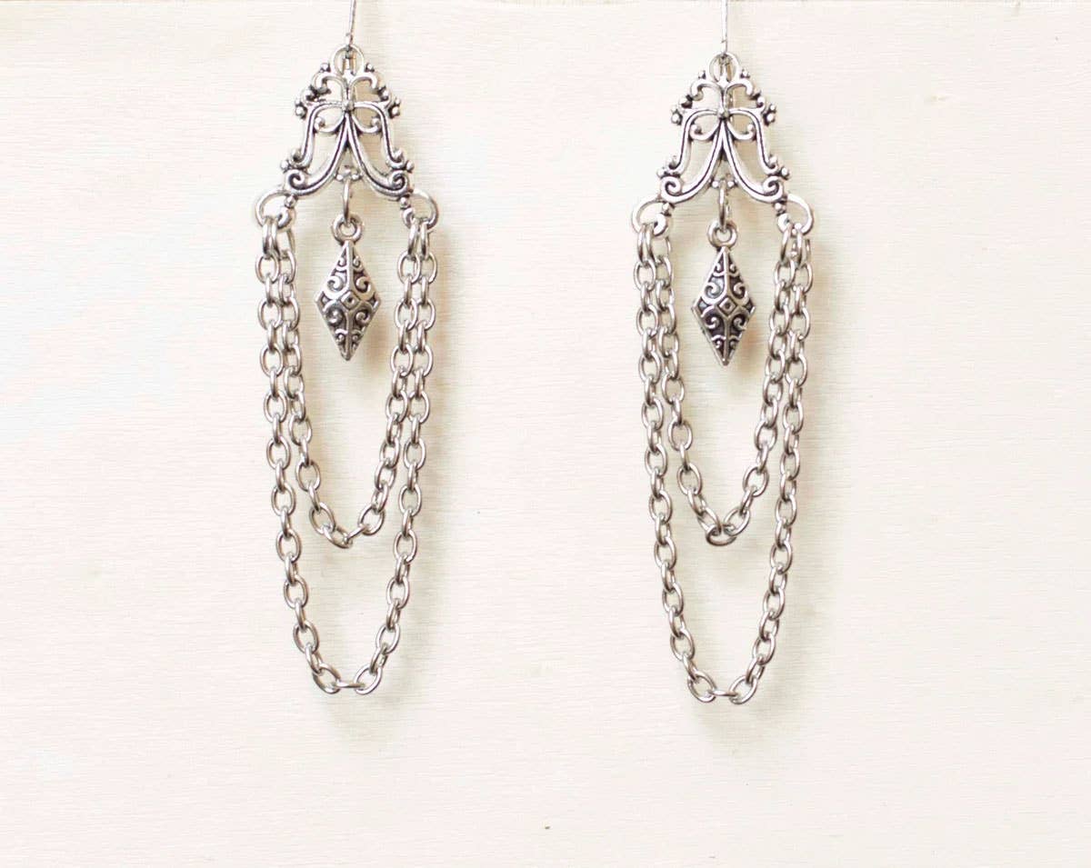 Chain Chandelier earrings in Antique Silver
