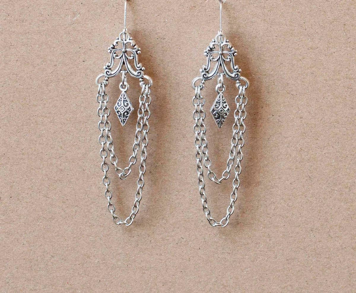 Chain Chandelier earrings in Antique Silver