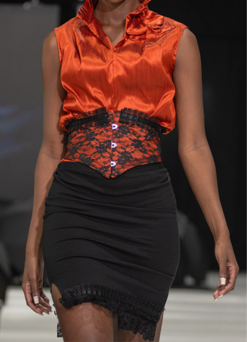 Lace Corset Belt with Ruffle Detail