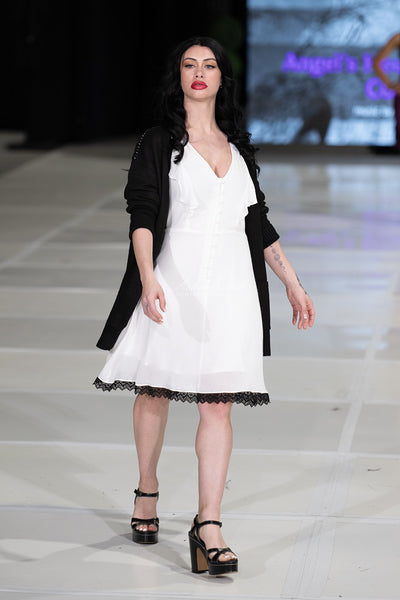 Tea Time with Grim White Dress Black Lace Trim