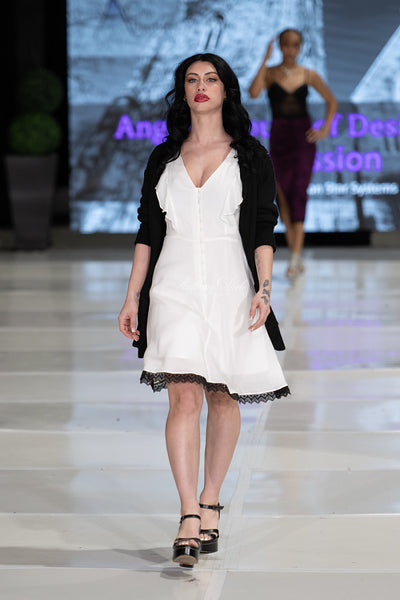 Tea Time with Grim White Dress Black Lace Trim