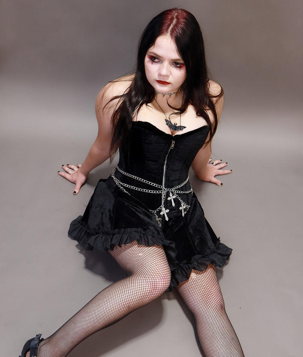 Black Velvet Corset A-line Dress