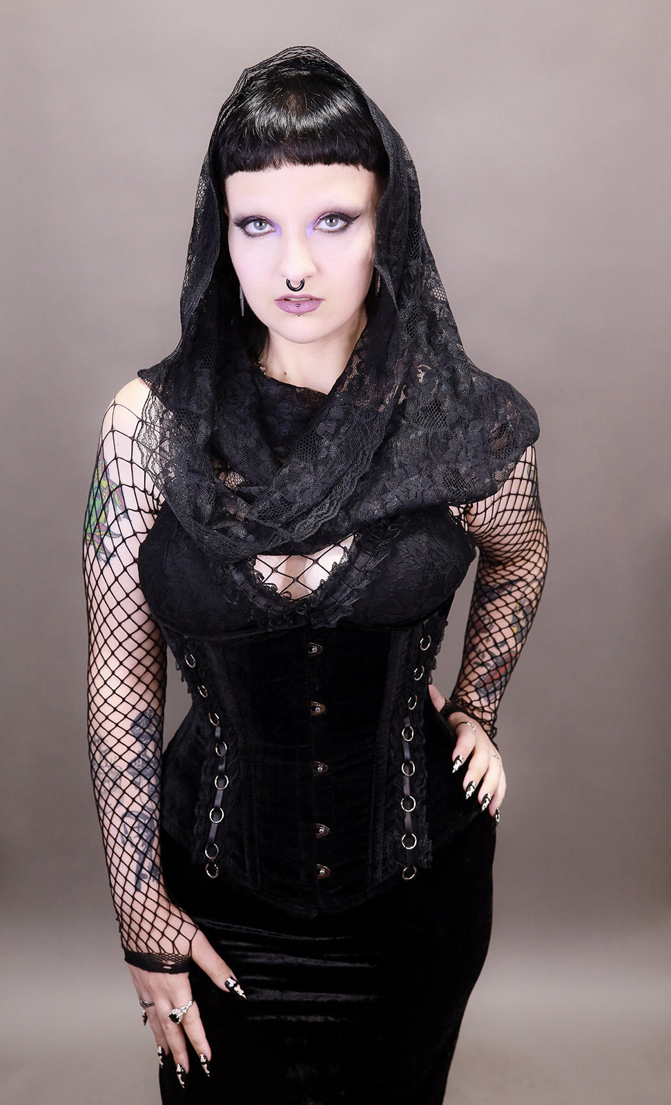 Velvet Underbust Corset with Lace Trim