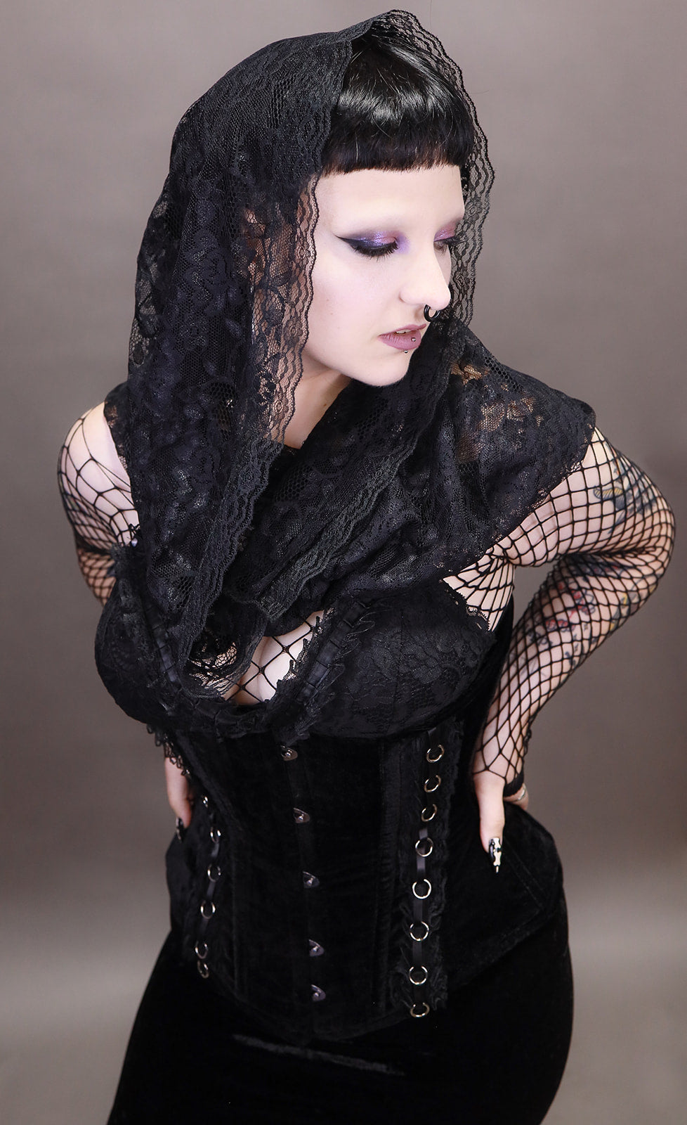 Velvet Underbust Corset with Lace Trim