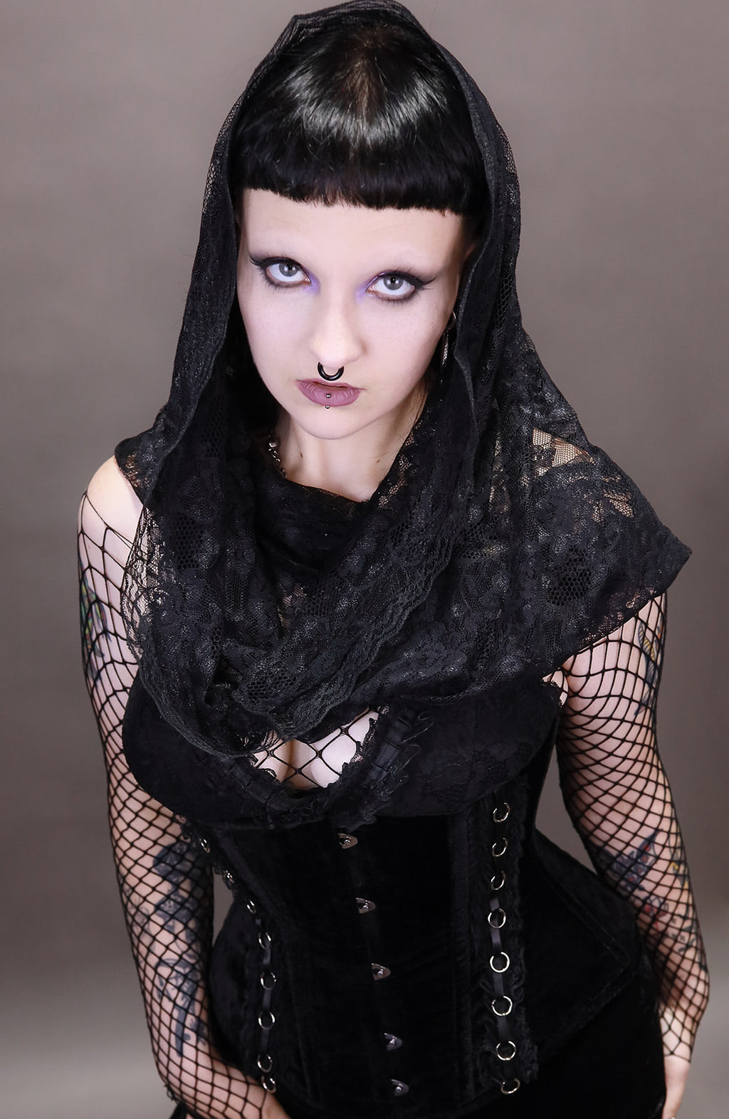 Velvet Underbust Corset with Lace Trim