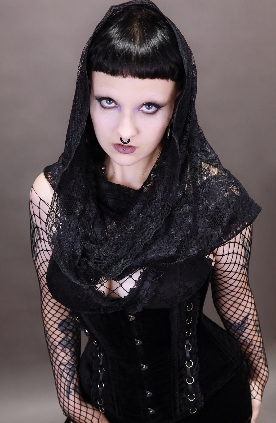 Velvet Underbust Corset with Lace Trim