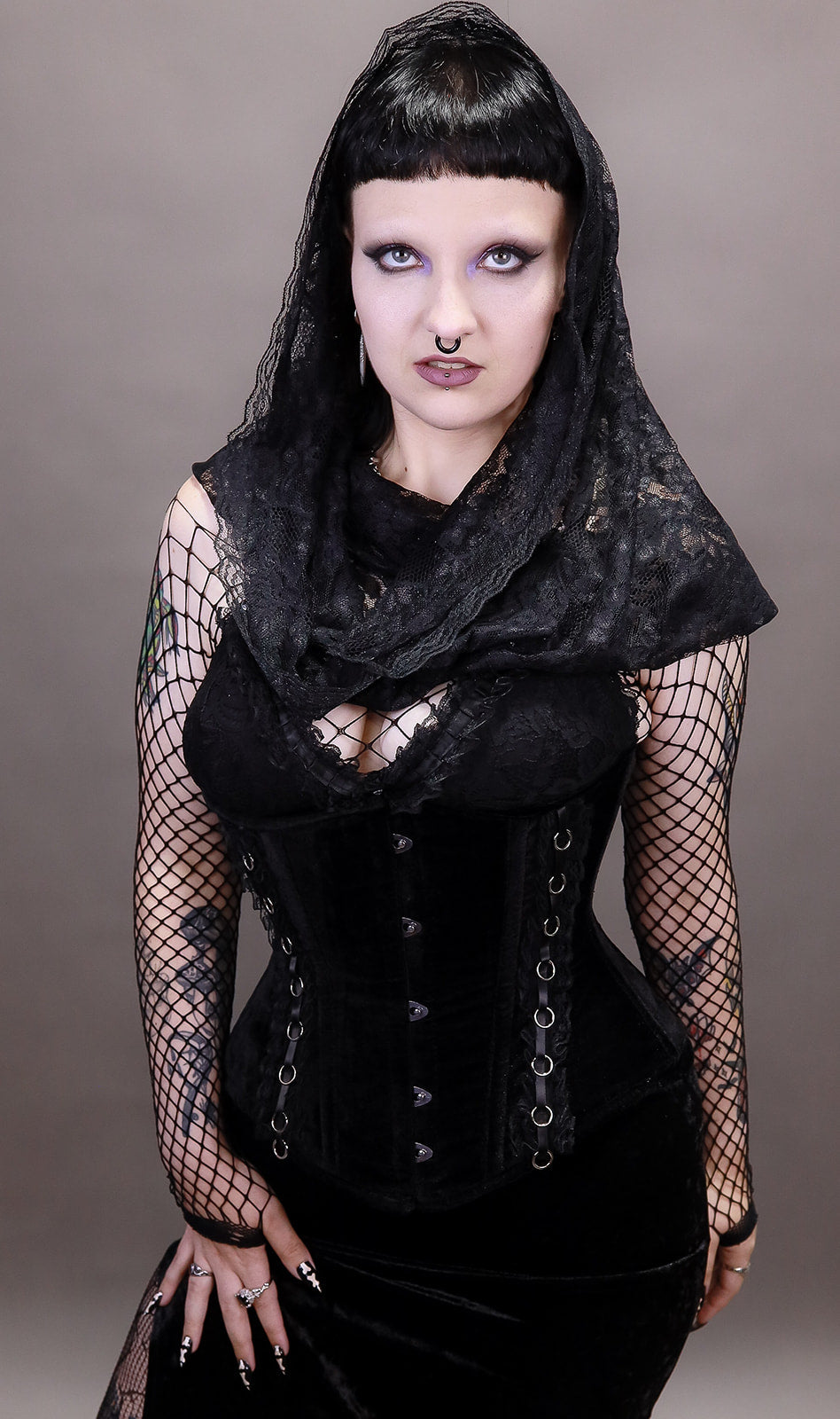 Velvet Underbust Corset with Lace Trim