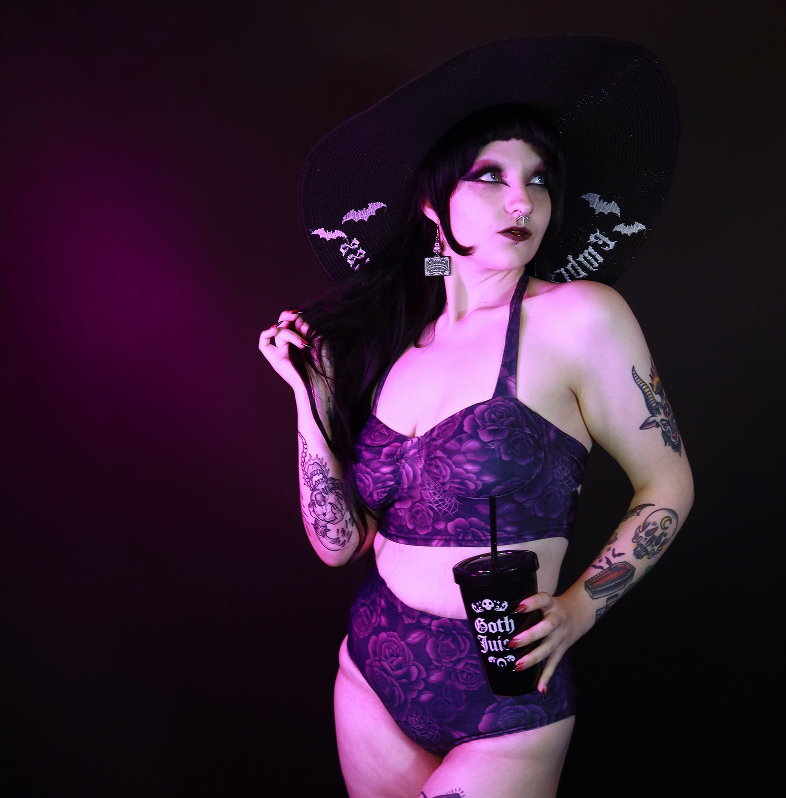Retro Gothabilly Purple Spiderweb & Rose Two piece including Plus Sizes