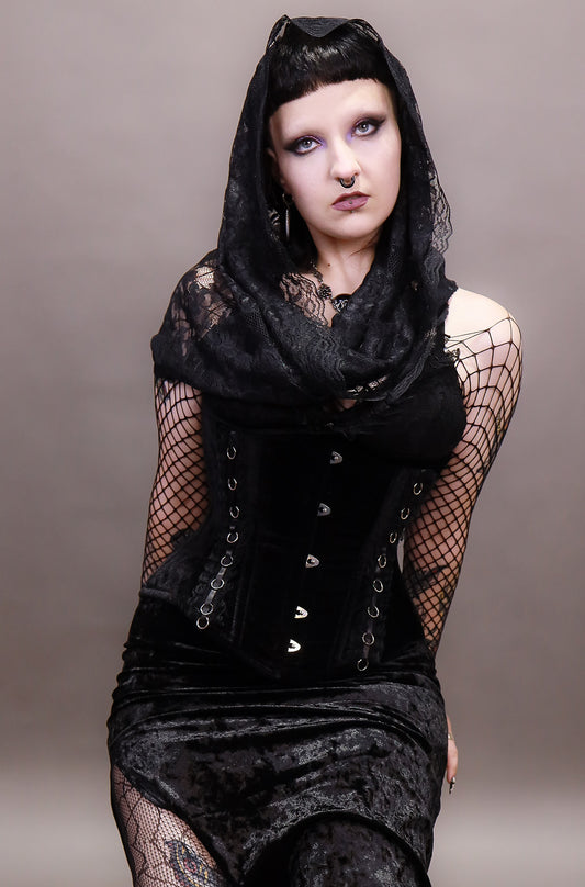 Black Velvet Corset with Lace Trim