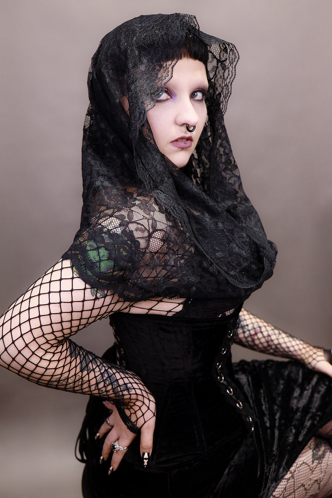 Velvet Underbust Corset with Lace Trim