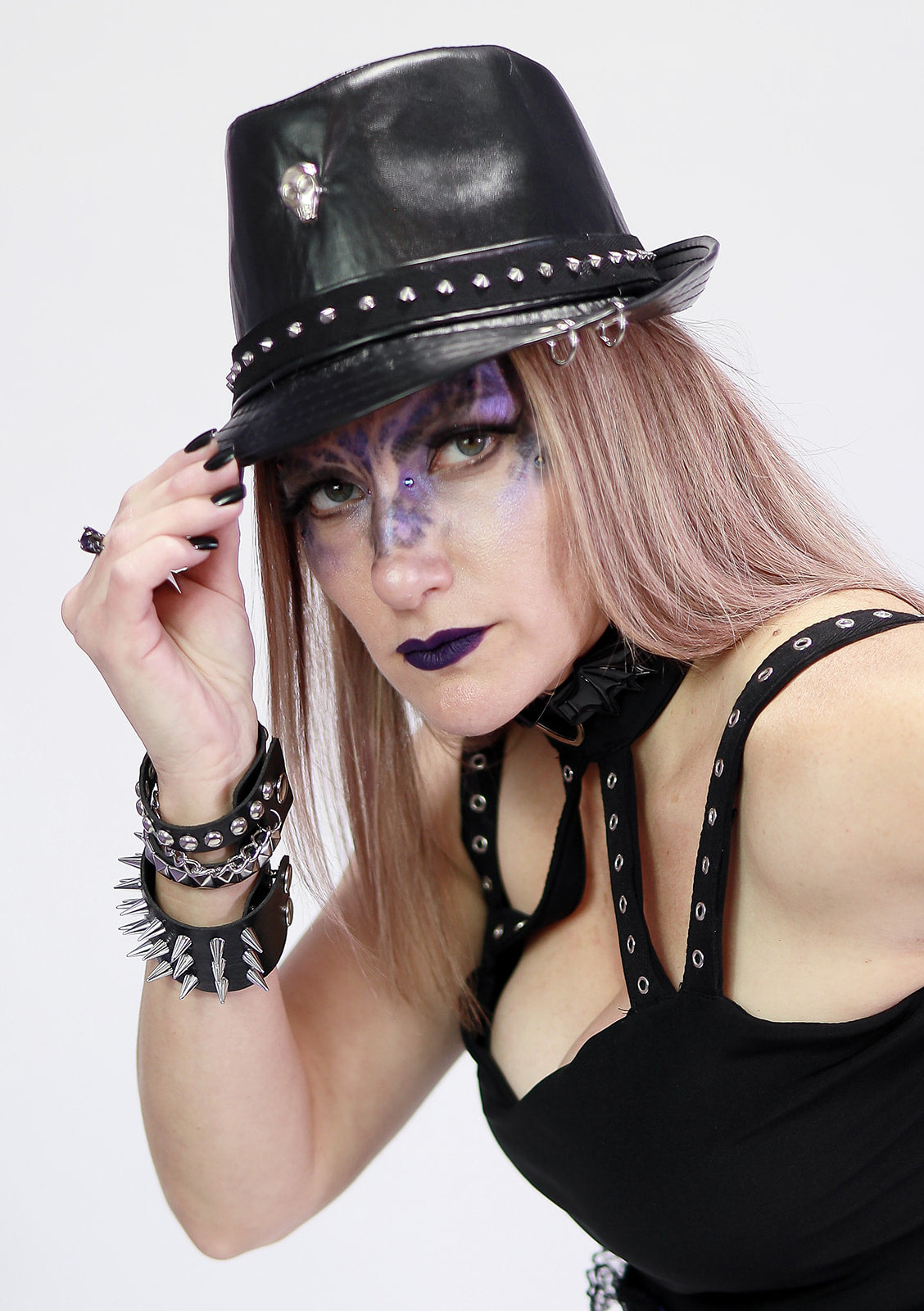 Rivet & Skull Vegan Leather Fedora Hat