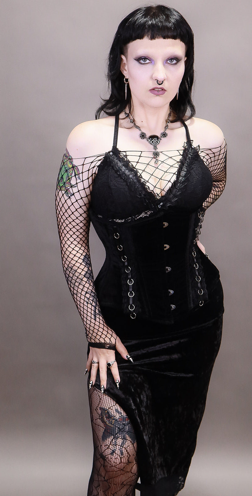 Velvet Underbust Corset with Lace Trim