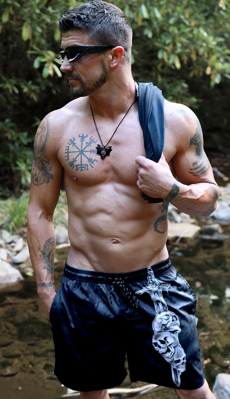 Men's Mid-Length Vampire Skulls Beach Shorts