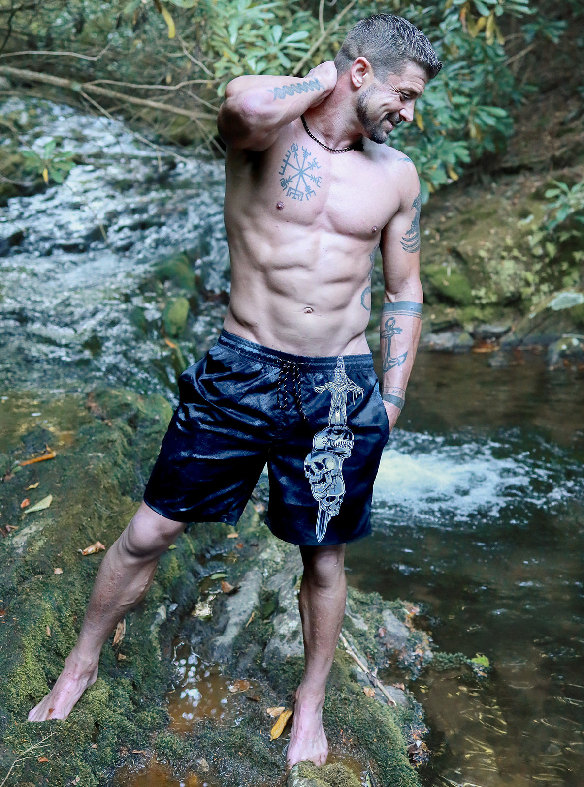 Men's Mid-Length Vampire Skulls Beach Shorts