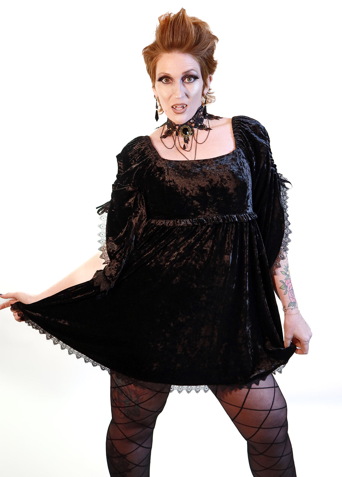 Black Gothic Baby Doll with Adjustable Gathered Statement Sleeve