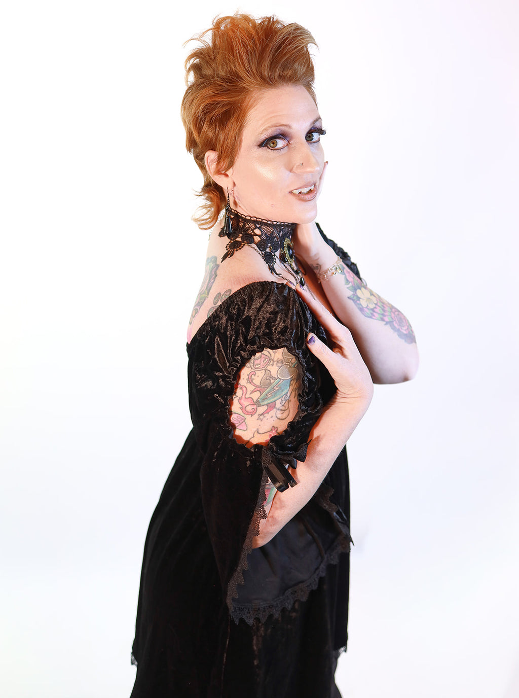 Black Gothic Baby Doll with Adjustable Gathered Statement Sleeve