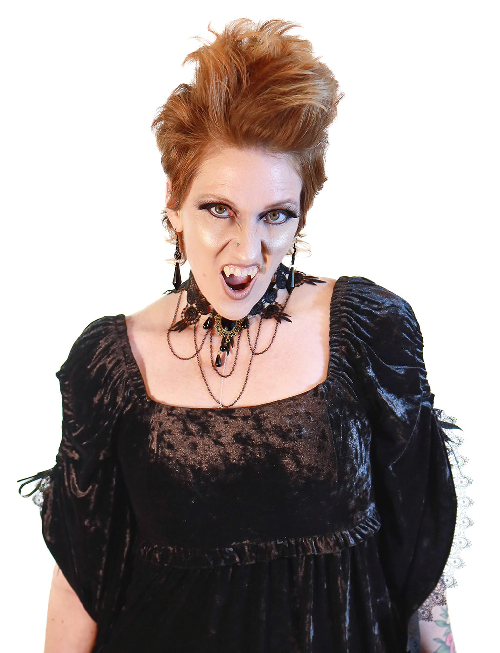 Black Gothic Baby Doll with Adjustable Gathered Statement Sleeve