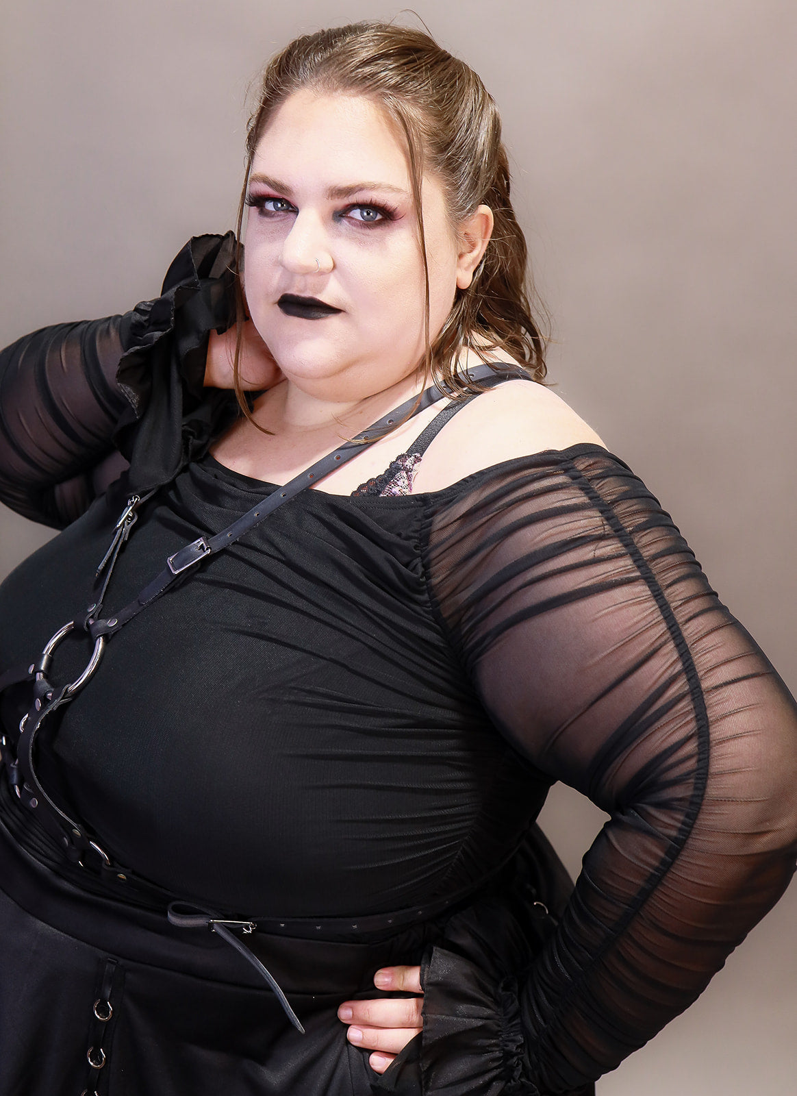 Plus Sized Off the Shoulder Mesh Blouse