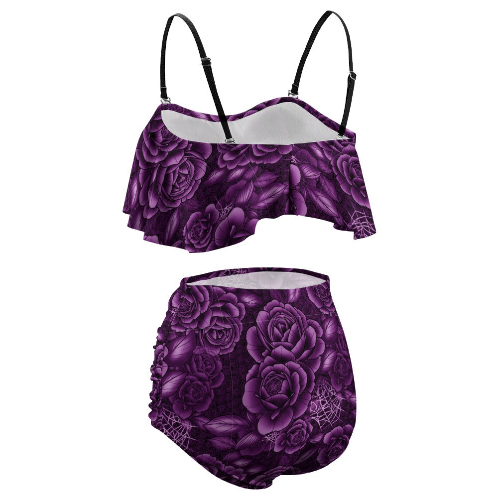 Purple Spiderweb & Rose Loose Top Bikini Swimsuit