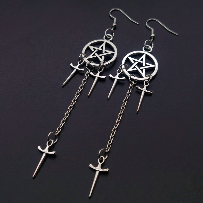 Pentacle Sword Dangle Earrings