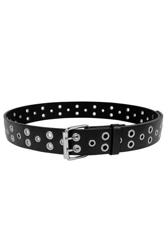 Faux Leather Three Hole Black Belt - Unisex