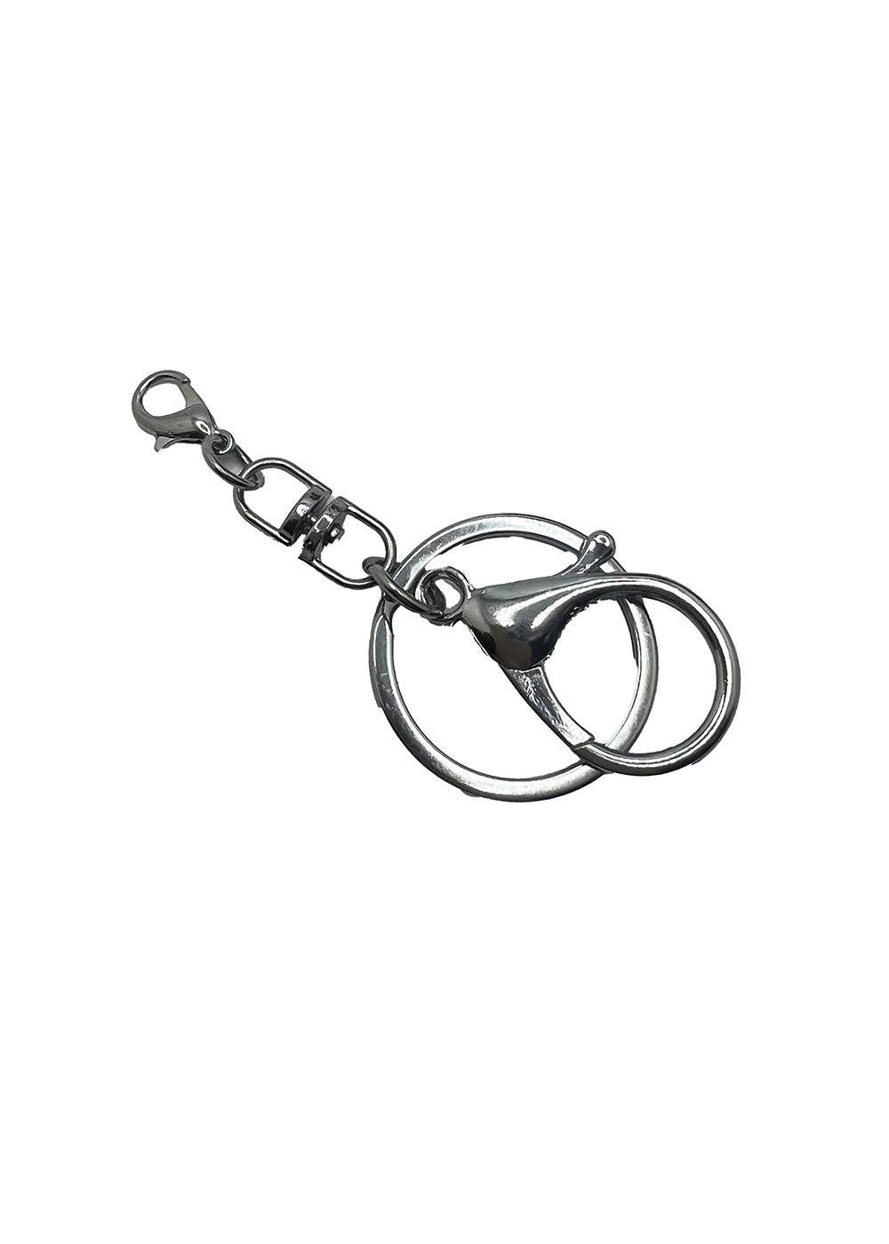 Silver keychain on a white background