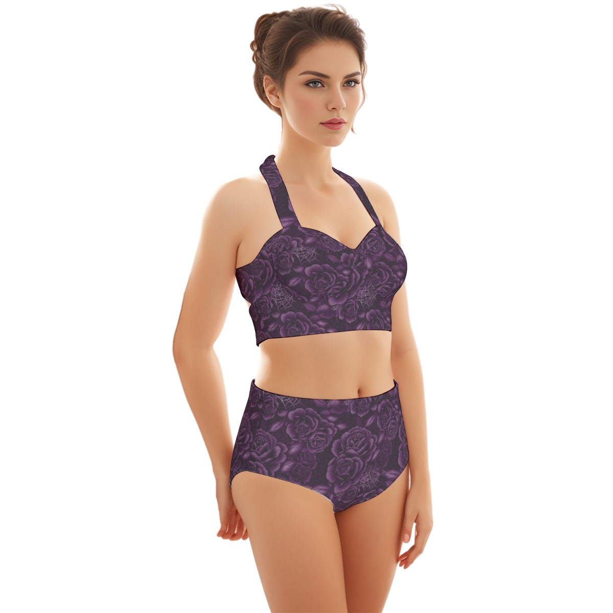 Retro Gothabilly Purple Spiderweb & Rose Two piece including Plus Sizes