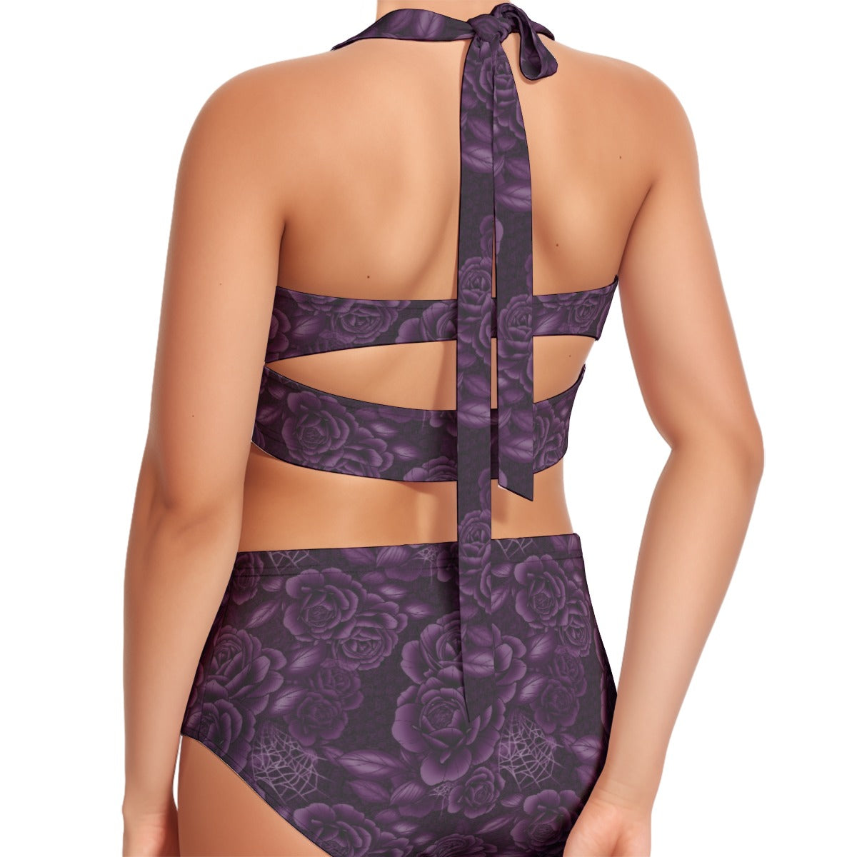 Retro Gothabilly Purple Spiderweb & Rose Two piece including Plus Sizes
