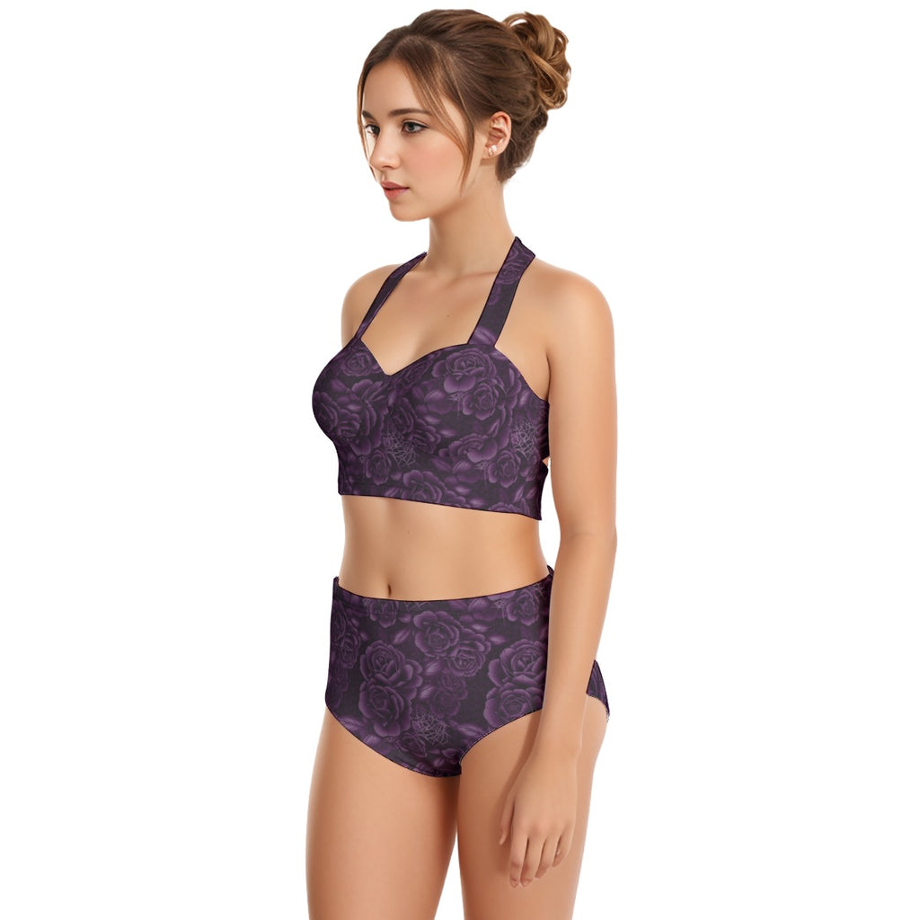 Retro Gothabilly Purple Spiderweb & Rose Two piece including Plus Sizes