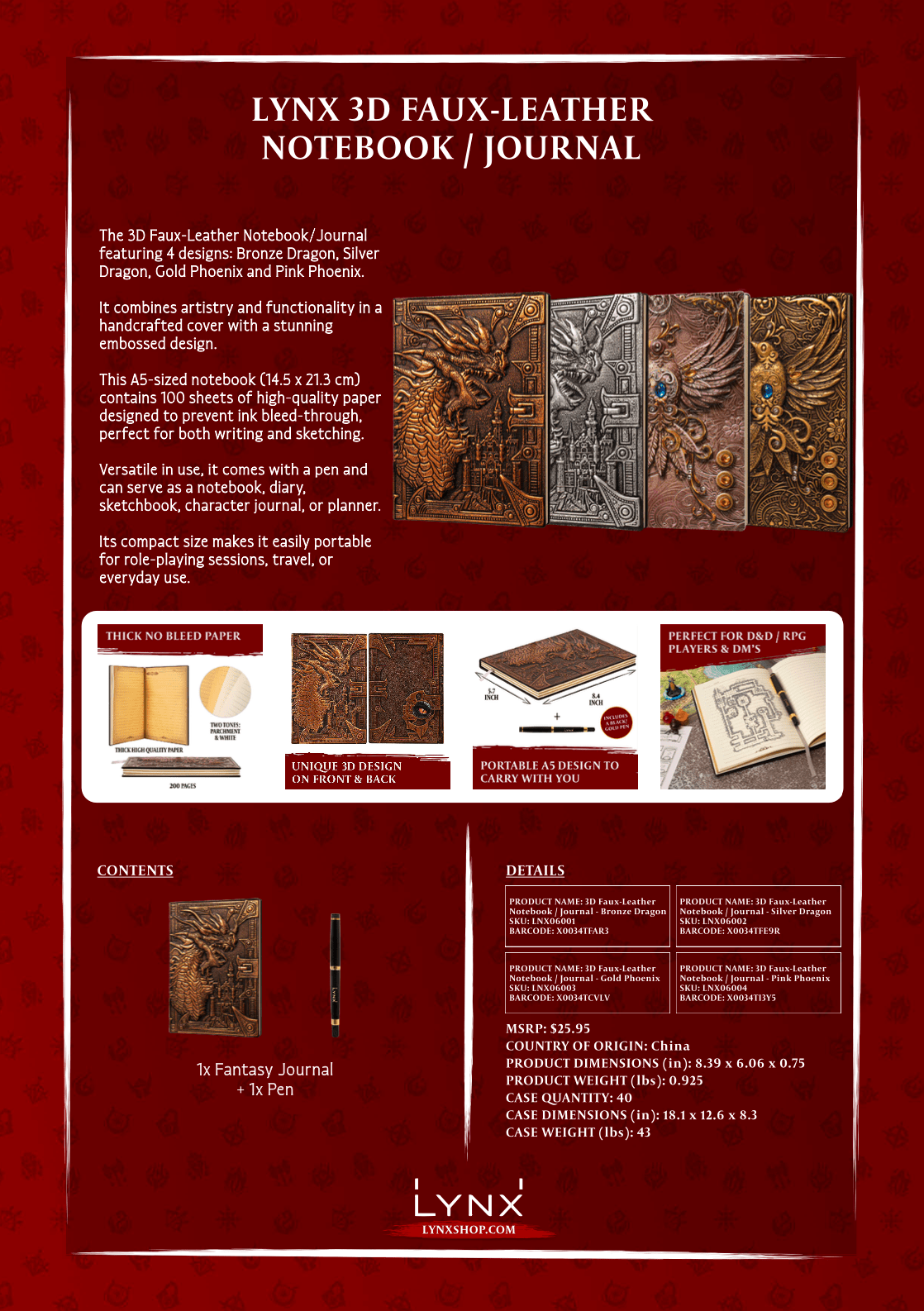 3D Faux-Leather Notebook / Journal - Silver Dragon - Angel's House of Design Co.