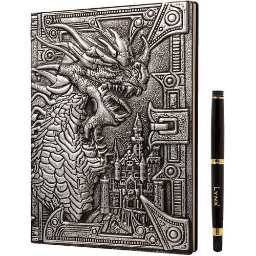 3D Faux-Leather Notebook / Journal - Silver Dragon - Angel's House of Design Co.