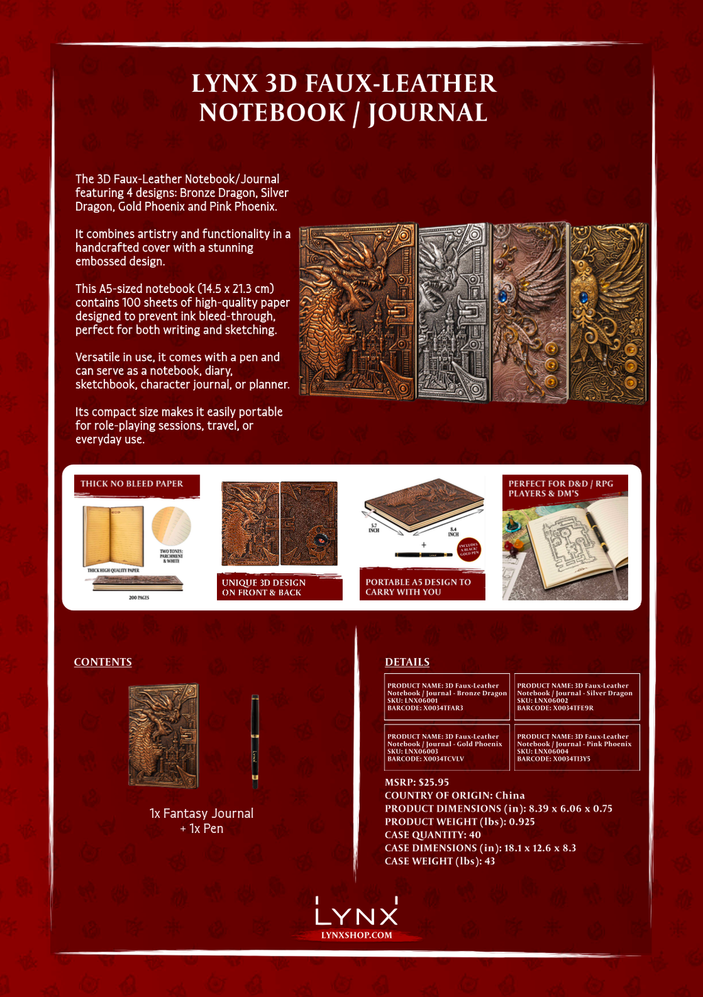 3D Faux-Leather Notebook / Journal - Silver Dragon