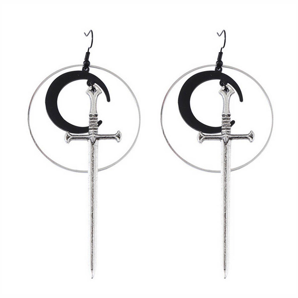 HALLOWEEN ROUND BLACK MOON SWORD EARRINGS_CWAJE1988