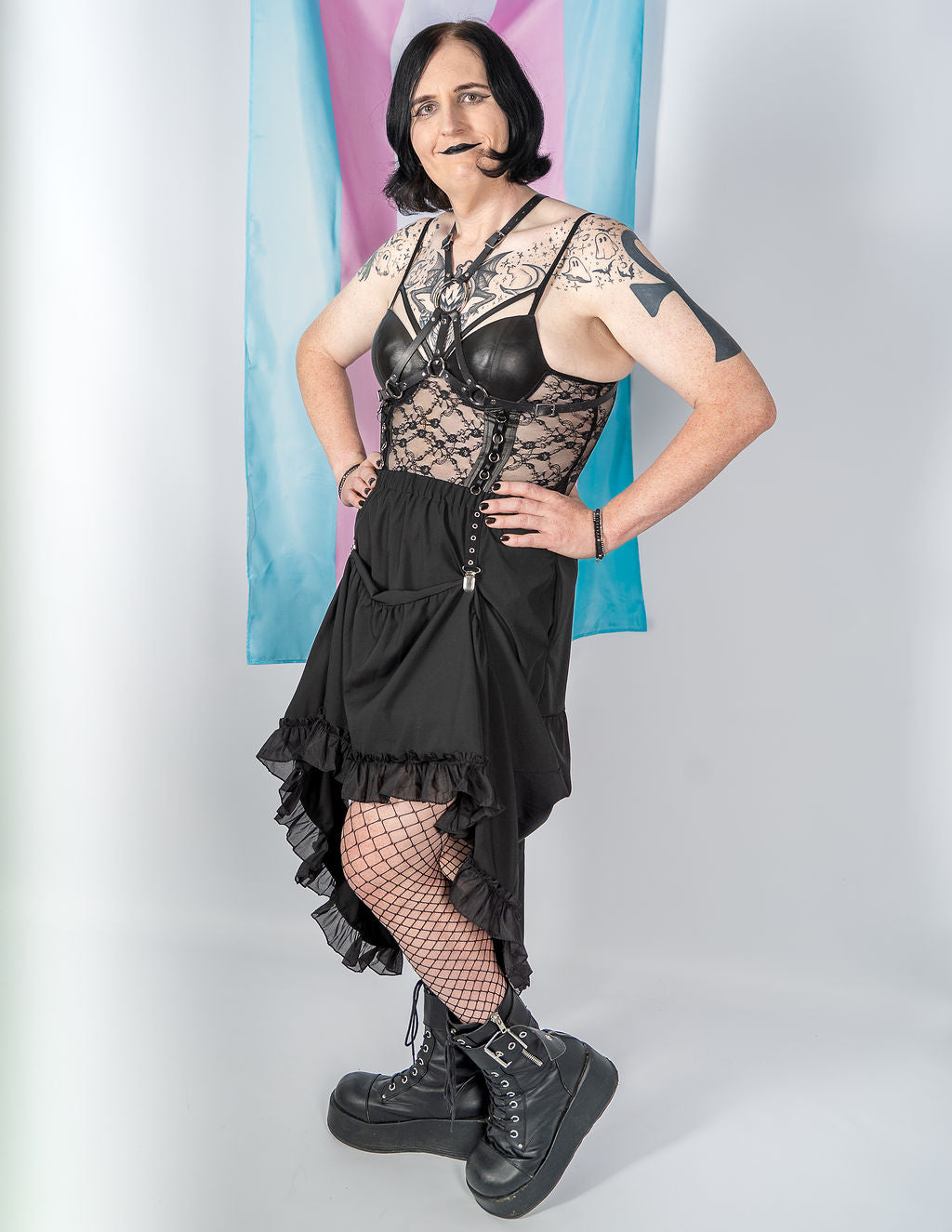 Plus Sized Lace Corset Top with Ruffle and O-Ring Trim