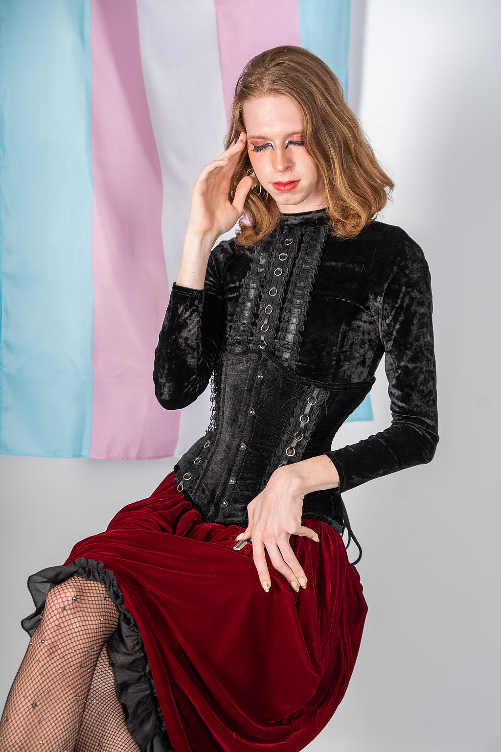 Velvet Underbust Corset with Lace Trim