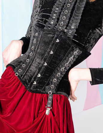 Velvet Underbust Corset with Lace Trim