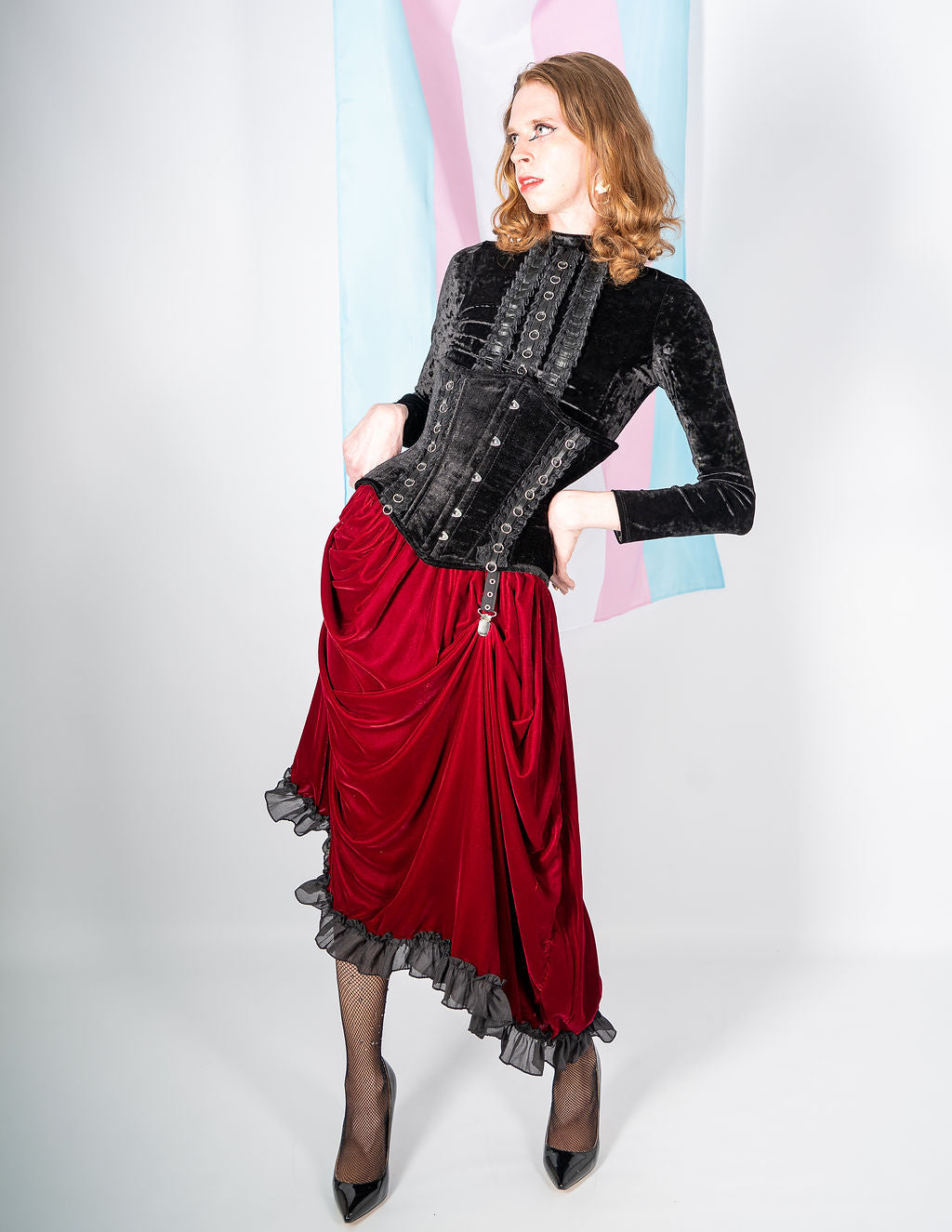 Velvet Underbust Corset with Lace Trim