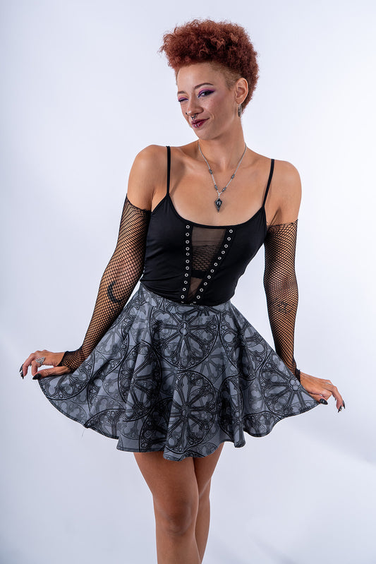Grey Rose Window Circle Skirt