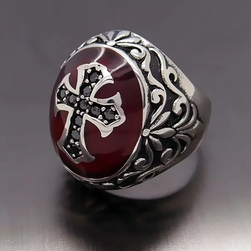 Black Vampire Cross Ring