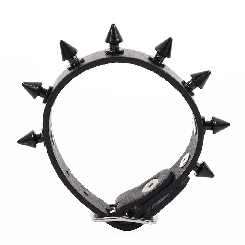Spike Black Leather Bracelet