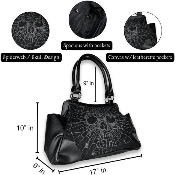 Spiderweb Skull Canvas Handbag