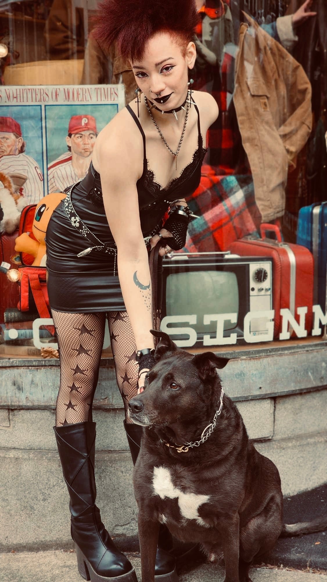 Vegan Leather & Lace Bodycon Dress with Rivets